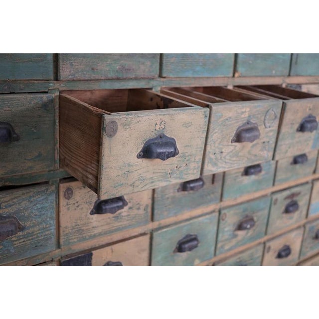 Large Industrial French Painted Pine Hardware Store Cabinet, 1950s For Sale - Image 18 of 18