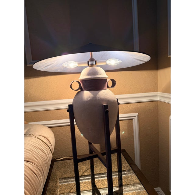 1980s Postmodern Max Blumberg Amphora Urn Ceramic Table Lamp With Metal Coolie Shade For Sale In Miami - Image 6 of 12