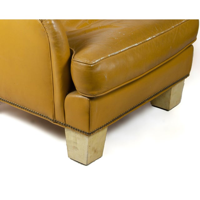 Pair of 1940s Mid-Century Modern Leather Club Chairs With Parchment Paper-Covered Wood Legs, France For Sale - Image 9 of 9
