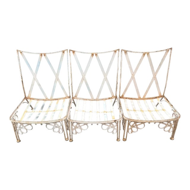 3 Vintage Woodard Stamped Wrought Iron Chairs **** For Sale