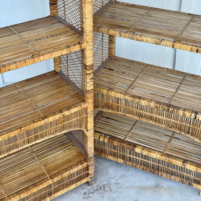 1970s Coastal Rattan Wrapped Etagere, A Pair For Sale - Image 11 of 12
