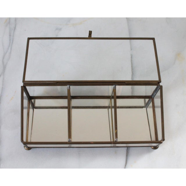 Brass Vintage Brass & Etched Glass Lidded Trinket or Jewelry Box For Sale - Image 8 of 9