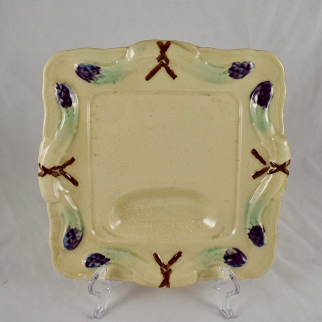 Rustic French Provençal Majolica Square Asparagus Plate For Sale - Image 10 of 10