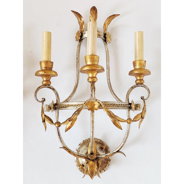 Regency Style Swag Gilt Iron Wall Sconces - A Pair For Sale - Image 4 of 12