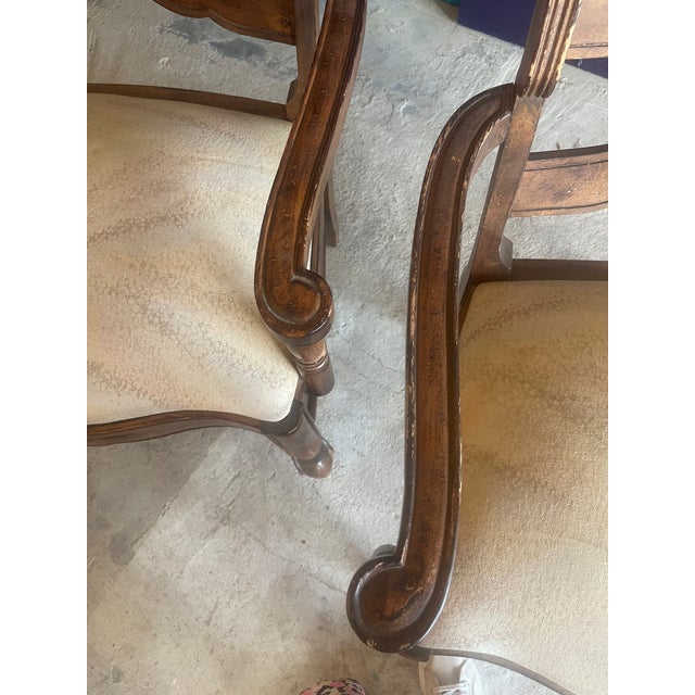 1980s Pair of French Country Dining Room Arm Chairs For Sale - Image 6 of 17