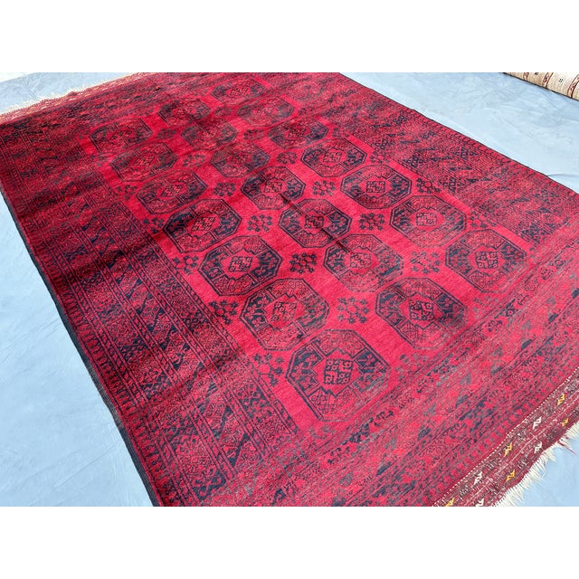 Tribal Red Turkmen Bokhara Hand-Knotted Wool Rug - 7'1" X 9'8" For Sale - Image 3 of 12