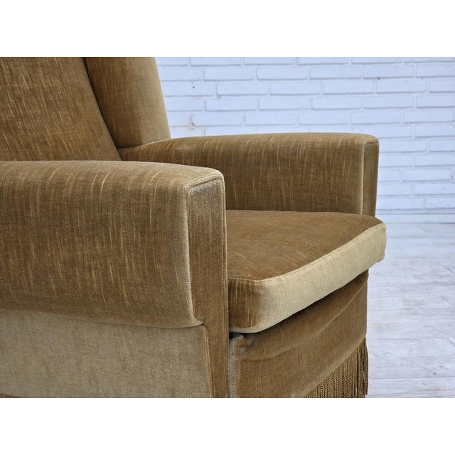 Vintage Danish Highback Chair in Yellow Furniture Velour, 1970s For Sale - Image 9 of 18