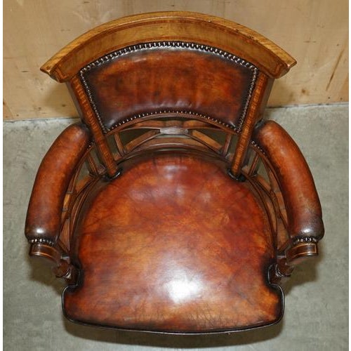 Brown Antique Victorian Brown Leather Captain's Chair by Cornelius V. Smith, 1885 For Sale - Image 8 of 18