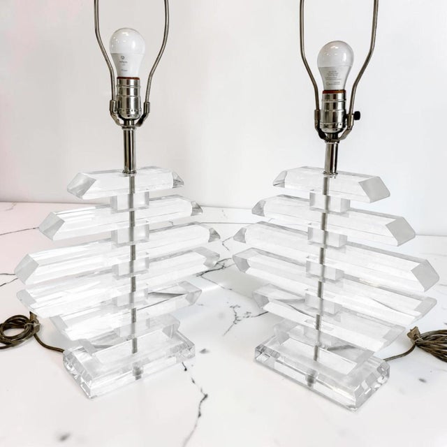 1970s 1970s Multilayer Lucite Table Lamps - a Pair For Sale - Image 5 of 8