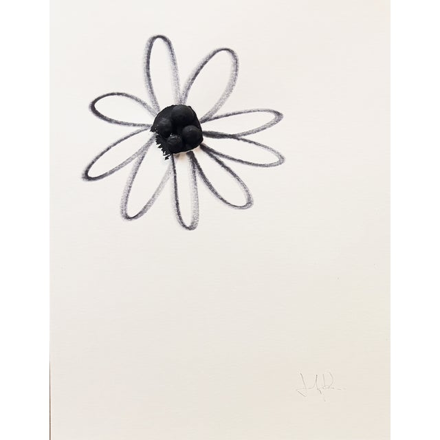 Original abstract floral ink drawing in black and white on paper. Organic daisy-inspired forms with expressive linework...