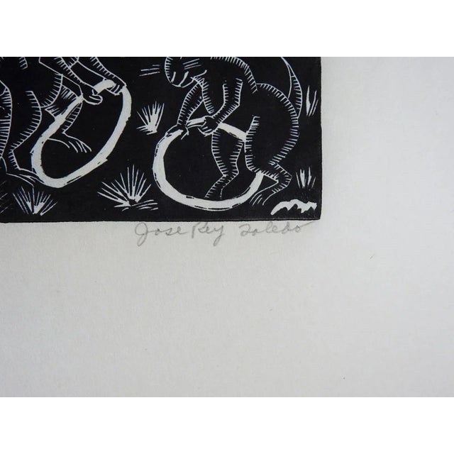 Vintage mid 20th century woodcut on thin paper by Jose Rey Toledo (1915-1994) Native American, Jemez Pueblo, New Mexico....