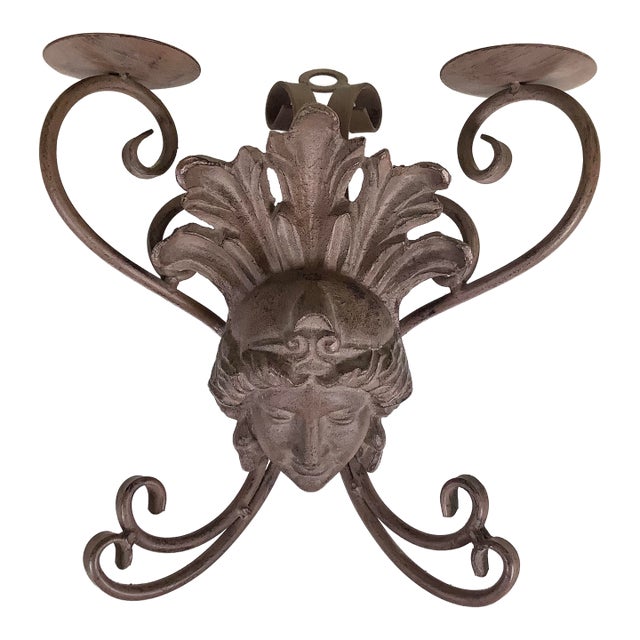Large Vintage Wrought Iron Wall Sconce Double Candle Holder 12”w X 14”h Brutalist Style For Sale