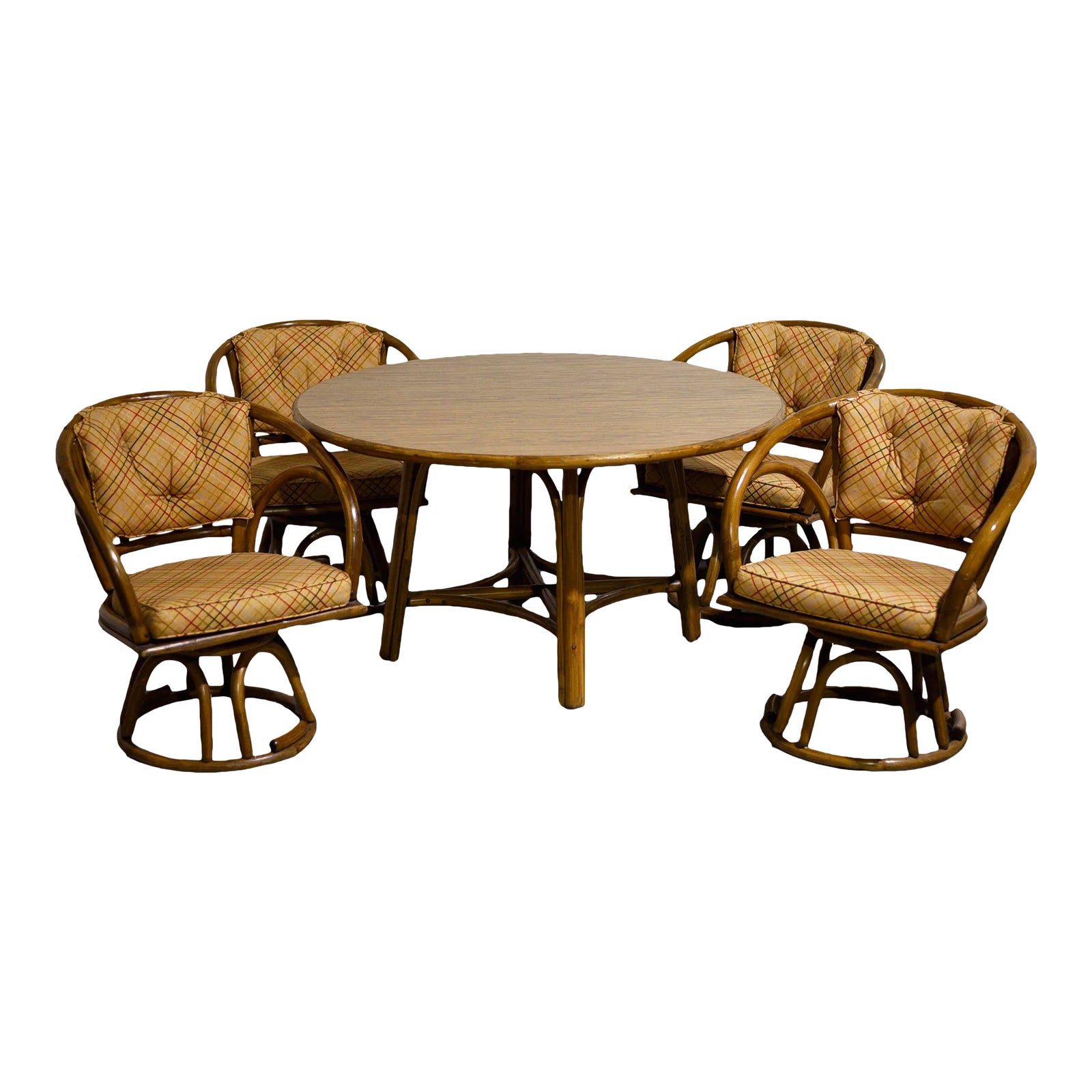 Mid Century Rattan Round Table and Swivel Chairs Set 5 Pieces Chairish