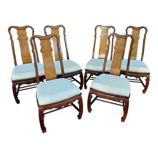 1980s Set of 6 Vintage Universal Furniture Asian Oriental Style Chinoiserie Dining Chairs For Sale