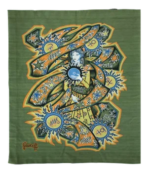 1950 Vintage Original Grekoff Signed Cotton & Wool Textile Tapestry France