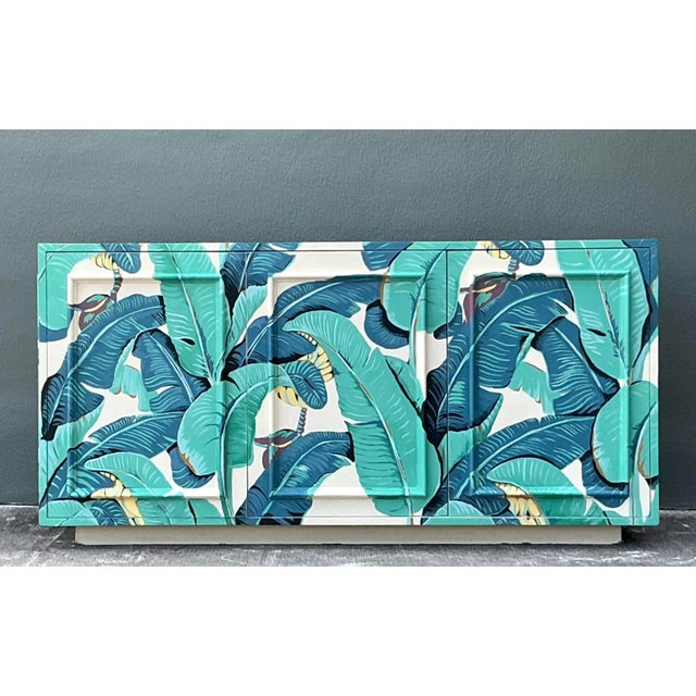 Vintage Boho Hand Painted Palm Frond Credenza For Sale - Image 11 of 14