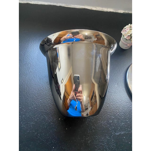 Metal 1950s Mid-Century Hollywood Regency Gold Beaded Ice Bucket With Chrome Liner, Japan For Sale - Image 7 of 13