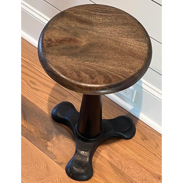 Traditional Restoration Hardware Cast Iron & Wood Side Table Stool For Sale - Image 3 of 6
