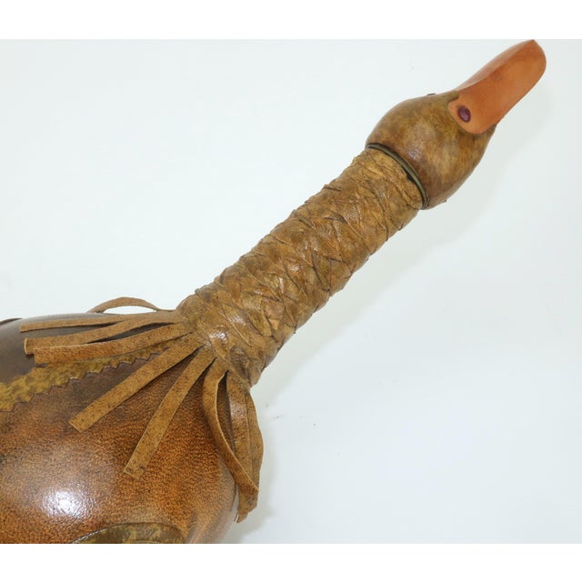 Brown Mid 20th Century Italian Leather Covered Glass Duck Decanter For Sale - Image 8 of 13