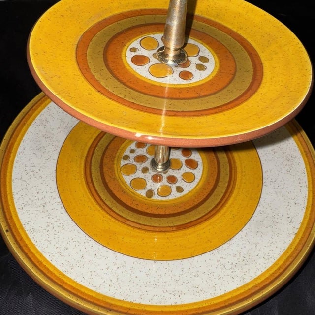 Mid 20th Century Stangl Pottery Sun Pebbles 2 Tier Tidbit Serving Tray Plate MCM Yellow Orange For Sale - Image 5 of 11