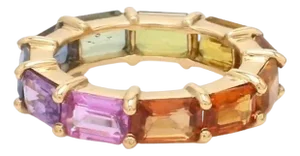 Natural 7.15 cts rainbow sapphire band ring in 14k gold