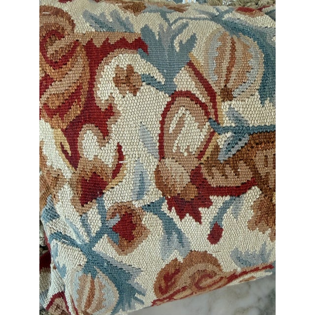 Rustic European French,Aubusson Tapestry Pillow With Fringe and Trim,velvet in the Back by Gerry Niichols Design For Sale - Image 3 of 6