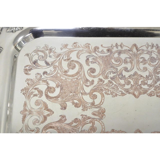Vintage English Victorian Silver Plated Ornate Footed Serving Platter Bar Tray For Sale - Image 10 of 16