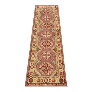 Kazak Runner 2′ X 6’5” Brown Wool Tribal Hand-Knotted Oriental Rug For Sale