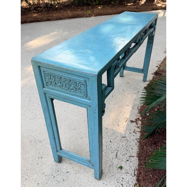 Chinese Distressed Turquoise Blue Console Table For Sale - Image 9 of 14