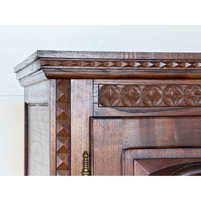 French Brutalist Carved Oak Armoire attributed to Charles Dudouyt, 1940s For Sale - Image 13 of 15