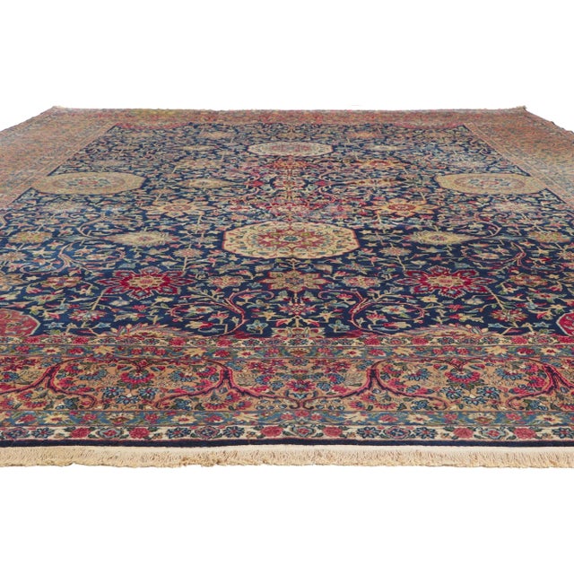 Victorian Early 20th Century Antique Persian Kerman Rug, 11'02 X 16'07 For Sale - Image 3 of 10