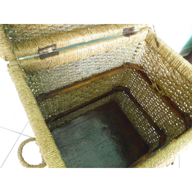 Pirate-Style Trunk with Domed Wicker Lid and Two Handles, 1970s For Sale - Image 13 of 14