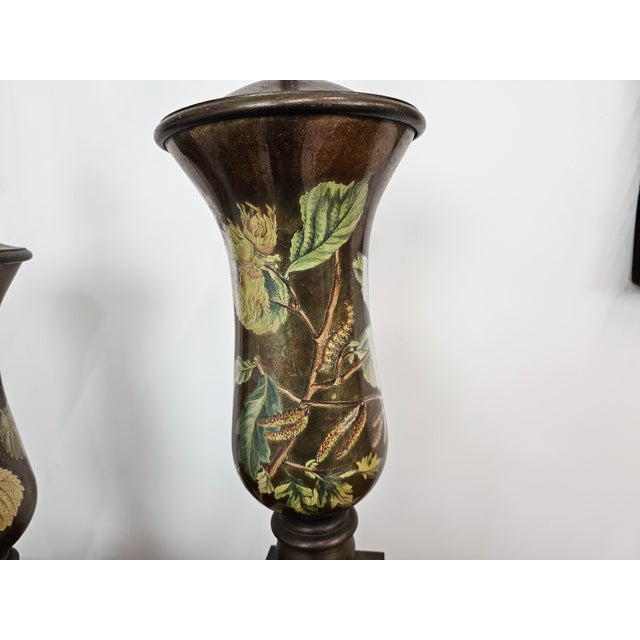 Early 20th Century Antique Eglomise Pair of Lamps For Sale - Image 5 of 8