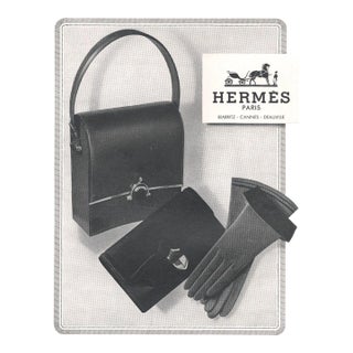 1950 Mid-Century French Hermes Advertisement Print-Handbag, Purse, Gloves For Sale