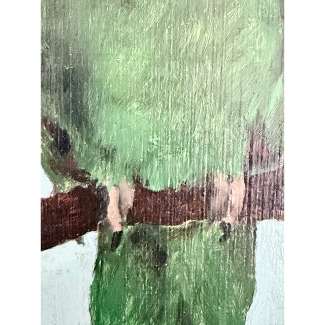 Mid 20th Century Oil Painting on Board Two Parrots on Branch in Green Lacquered Frame For Sale - Image 5 of 13