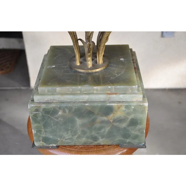 Metal Art Nouveau Gilt Bronze 7-Light Candelabra With Green Alabaster Base For Sale - Image 7 of 12