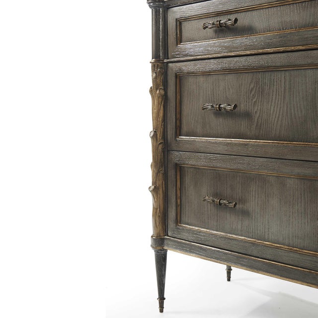 American white oak three drawer chest with hand-carved faux bois pilasters supports an impressive bookcase. Features three...