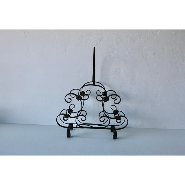 Vintage Italian Scroll Work Rosettes Metal Green Gold Magazine Rack For Sale - Image 12 of 15