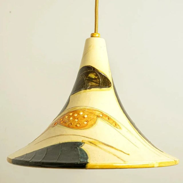 Gold Ochre Blue Cream Orange Ceramic Cone Pendants, Denmark, 1970, Set of 2 For Sale - Image 8 of 16
