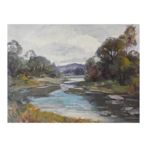 Mid 20th Century Impressionist River Landscape Painting