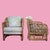 Hollywood Regency Pair of Vintage Fretwork Burnt Bamboo Upholstered Club Chairs For Sale - Image 3 of 5
