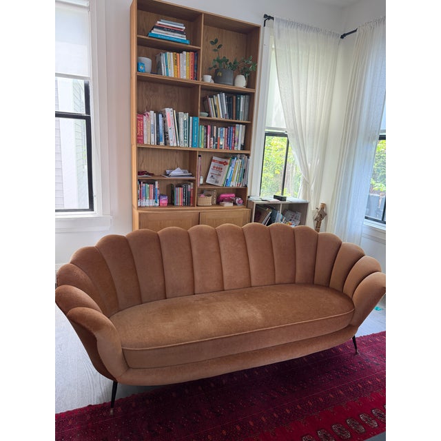 Italian 1970s Vintage Plush Camel Mohair Scallop Sofa For Sale - Image 3 of 3