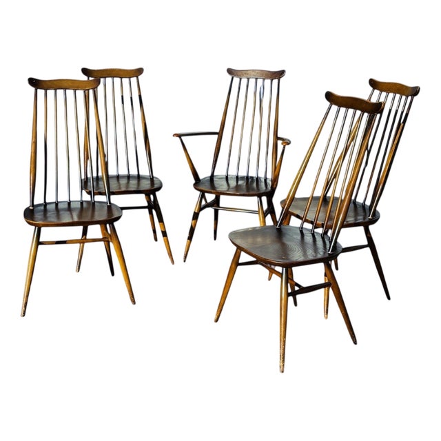 Vintage Ercol Oak Dining Chairs, Set of 5 For Sale
