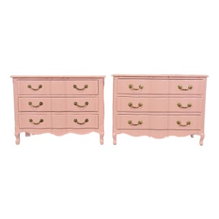 French Provincial Louis XV Pink Lacquered Dresser Chests, Newly Refinished For Sale