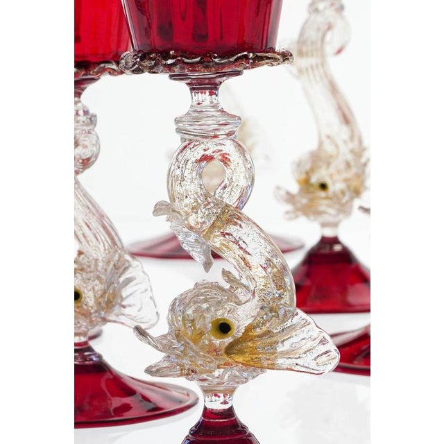 Gold and Ruby ​​Red Murano Glassware Dolphin Set from A.VE.M., 1950s, Set of 44 For Sale - Image 16 of 18
