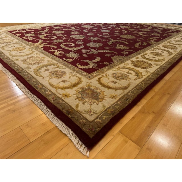 1990s 1990s Agra Style Floral Wool & Silk Rug in Burgundy and Ivory – 9x12 For Sale - Image 5 of 10