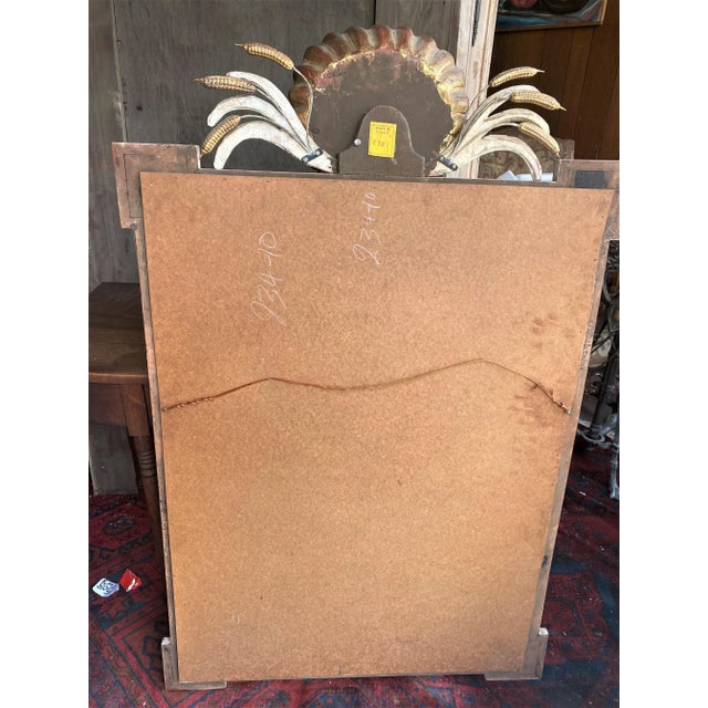 Italian Carved Wood Shell Star Wheat & Draped Fabric Large Mirror in White & Gold For Sale - Image 10 of 12