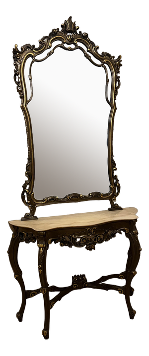 Baroque Golden Console with Wall Lamps, 1900, Set of 3