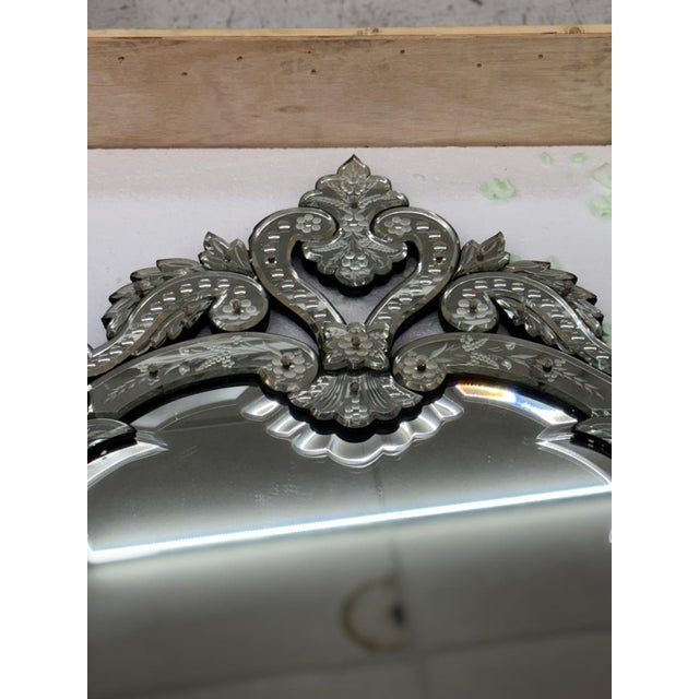 Large 19th C. Venetian Reverse Etched Mirror With Original Beveled Mirror Plate For Sale - Image 12 of 18