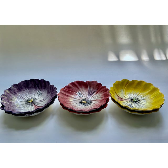 Modern 1980s Set of 6 Fitz & Floyd Pansy Porcelain Bowls For Sale - Image 3 of 18